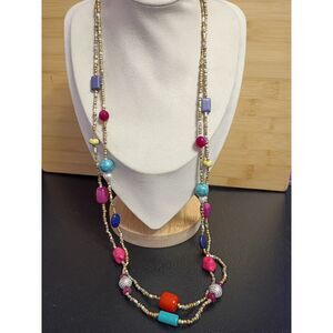 Vintage Designer signed Chico's Double Strand Multicolor Beaded String Necklace